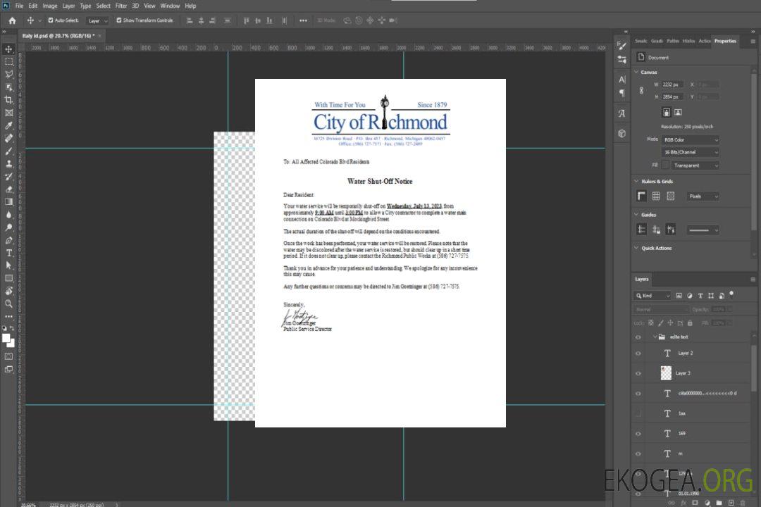 Avis de coupure d'eau de la ville de Richmond, Michigan, projet de loi sur les services publics, SCR template Avis de coupure d'eau de la ville de Richmond, Michigan, projet de loi sur les services publics, SCR template